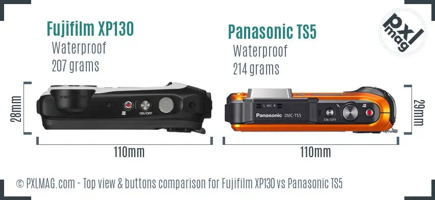 Fujifilm XP130 vs Panasonic TS5 top view buttons comparison