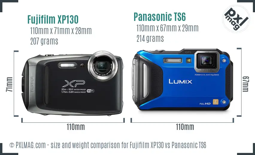 Fujifilm XP130 vs Panasonic TS6 size comparison