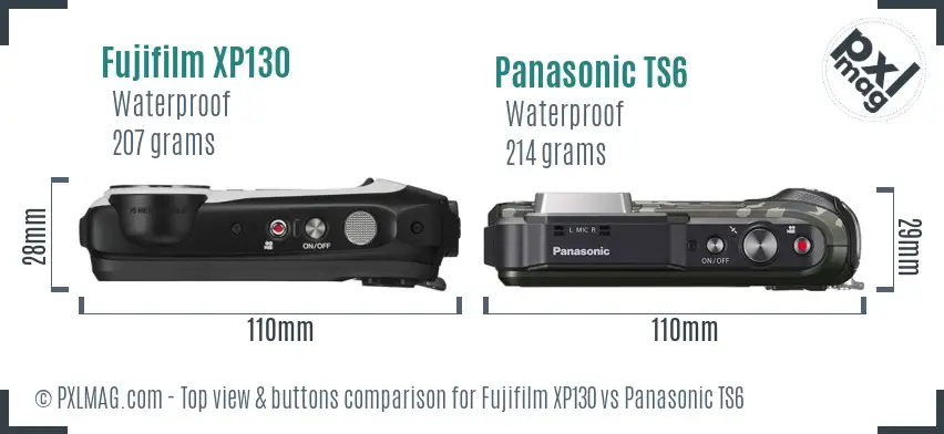 Fujifilm XP130 vs Panasonic TS6 top view buttons comparison