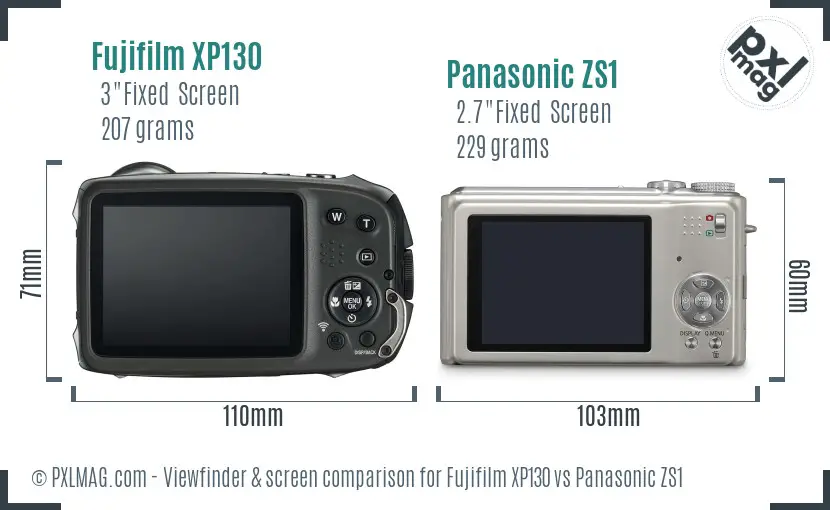 Fujifilm XP130 vs Panasonic ZS1 Screen and Viewfinder comparison