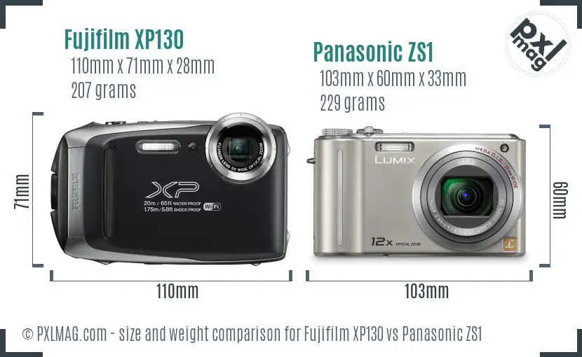 Fujifilm XP130 vs Panasonic ZS1 size comparison