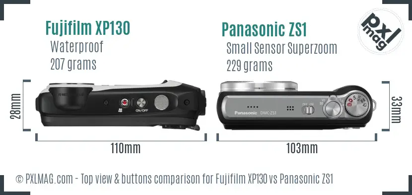 Fujifilm XP130 vs Panasonic ZS1 top view buttons comparison