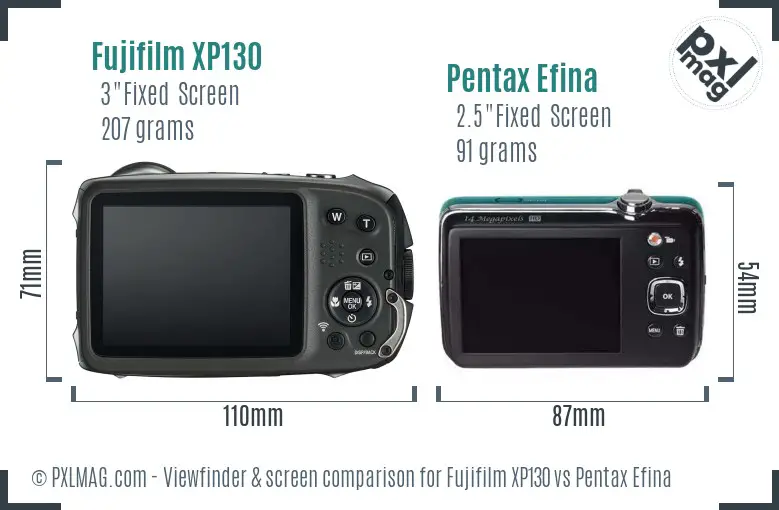 Fujifilm XP130 vs Pentax Efina Screen and Viewfinder comparison