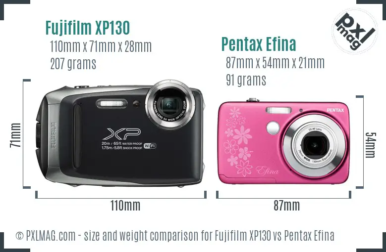 Fujifilm XP130 vs Pentax Efina size comparison