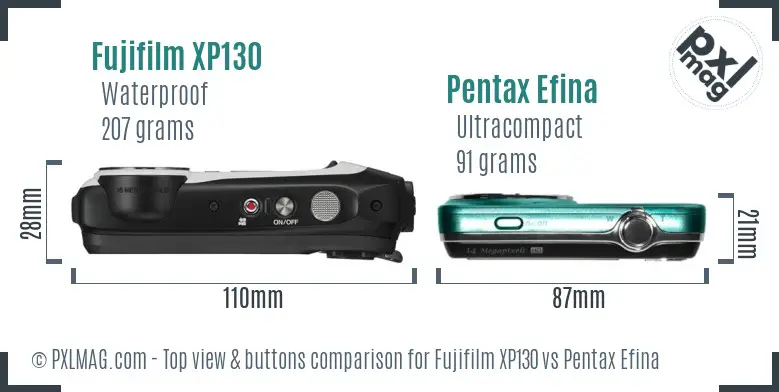 Fujifilm XP130 vs Pentax Efina top view buttons comparison