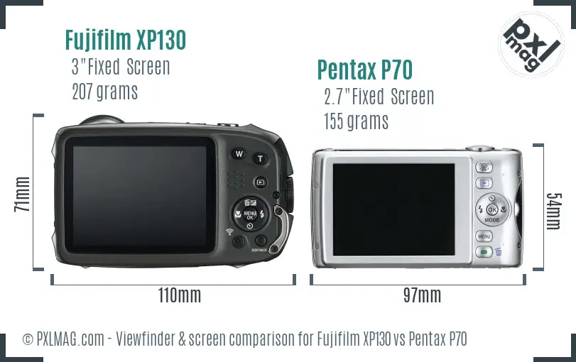 Fujifilm XP130 vs Pentax P70 Screen and Viewfinder comparison