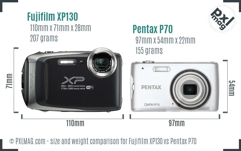 Fujifilm XP130 vs Pentax P70 size comparison