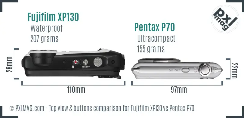 Fujifilm XP130 vs Pentax P70 top view buttons comparison