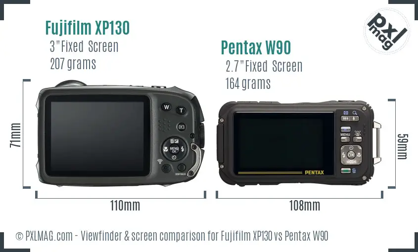 Fujifilm XP130 vs Pentax W90 Screen and Viewfinder comparison