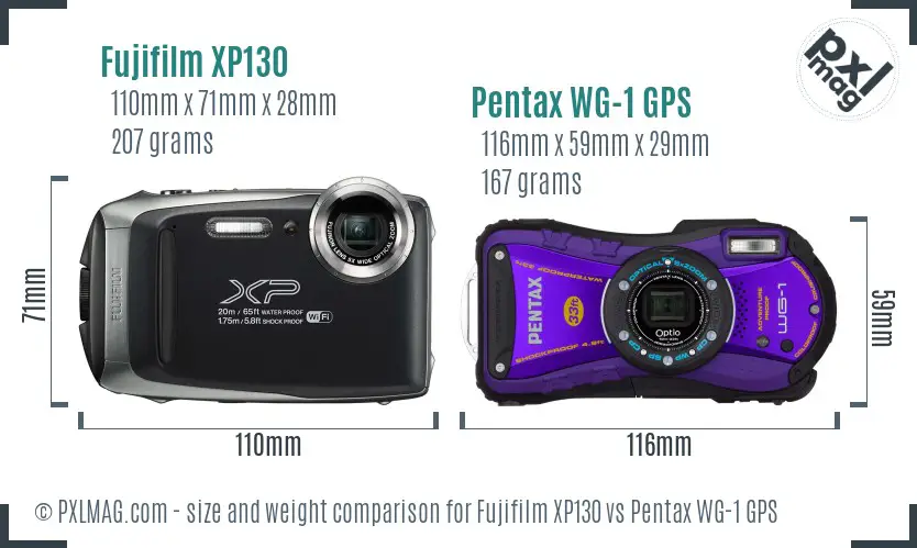 Fujifilm XP130 vs Pentax WG-1 GPS size comparison