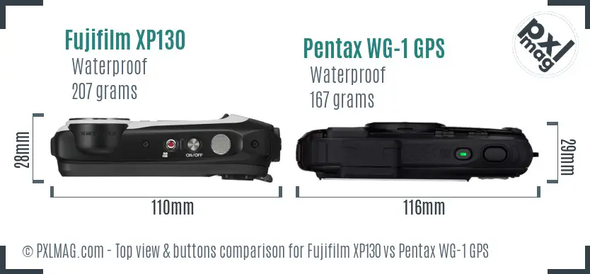 Fujifilm XP130 vs Pentax WG-1 GPS top view buttons comparison