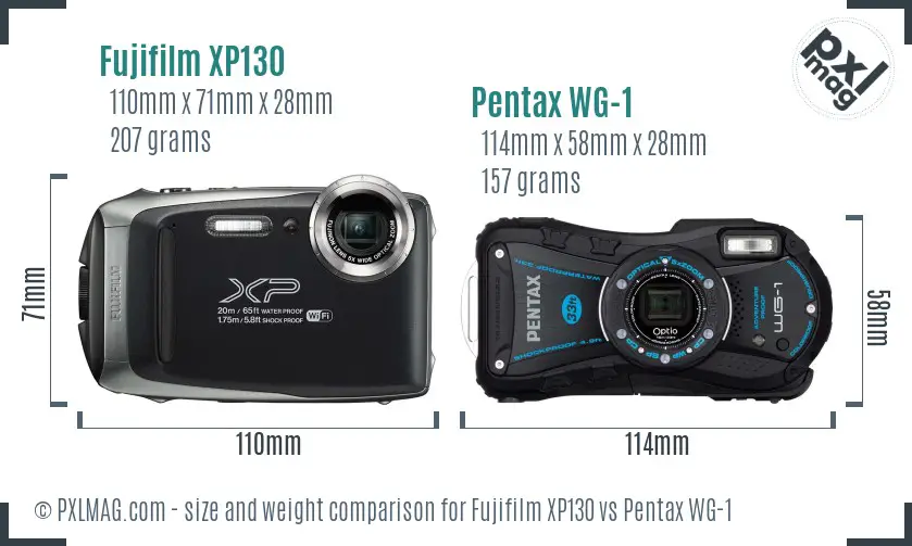 Fujifilm XP130 vs Pentax WG-1 size comparison