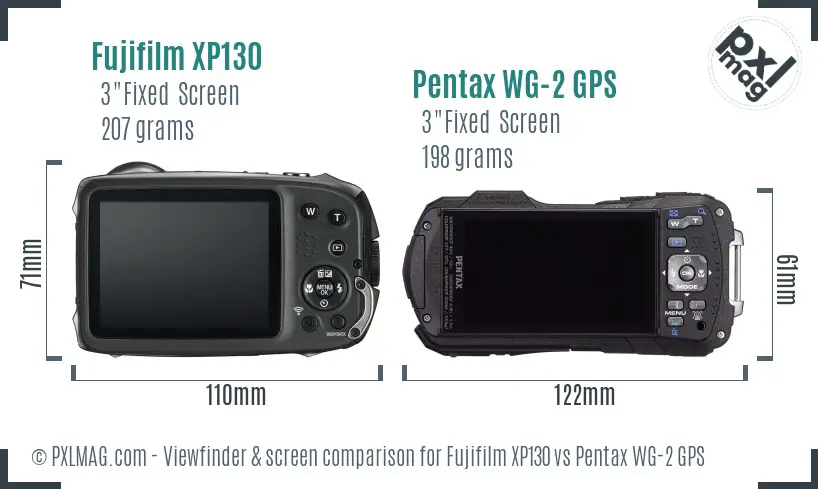 Fujifilm XP130 vs Pentax WG-2 GPS Screen and Viewfinder comparison
