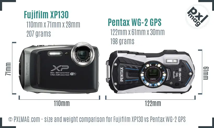 Fujifilm XP130 vs Pentax WG-2 GPS size comparison