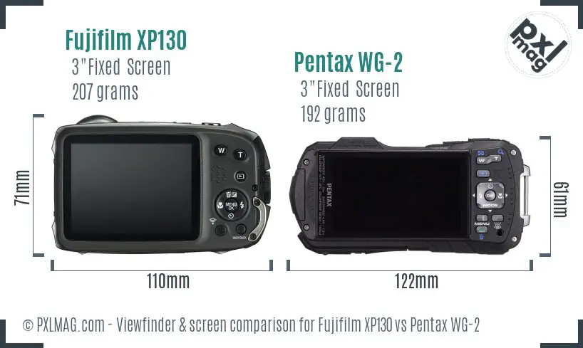 Fujifilm XP130 vs Pentax WG-2 Screen and Viewfinder comparison