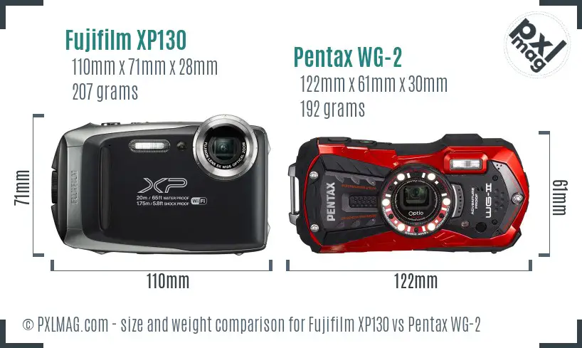Fujifilm XP130 vs Pentax WG-2 size comparison