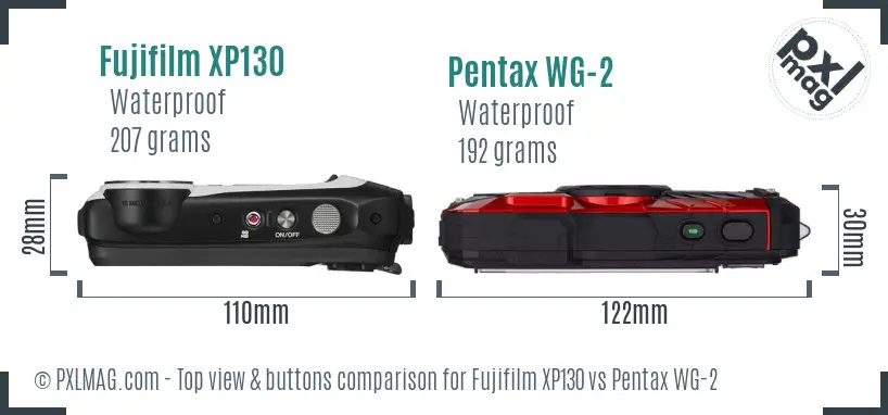 Fujifilm XP130 vs Pentax WG-2 top view buttons comparison