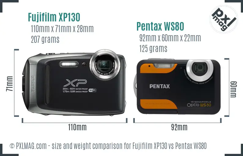 Fujifilm XP130 vs Pentax WS80 size comparison