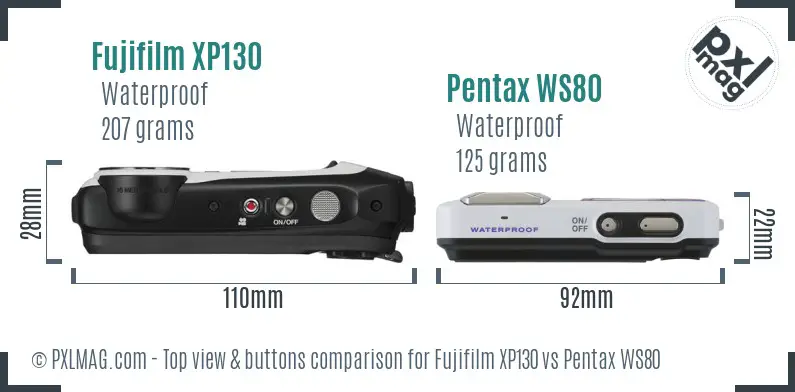 Fujifilm XP130 vs Pentax WS80 top view buttons comparison