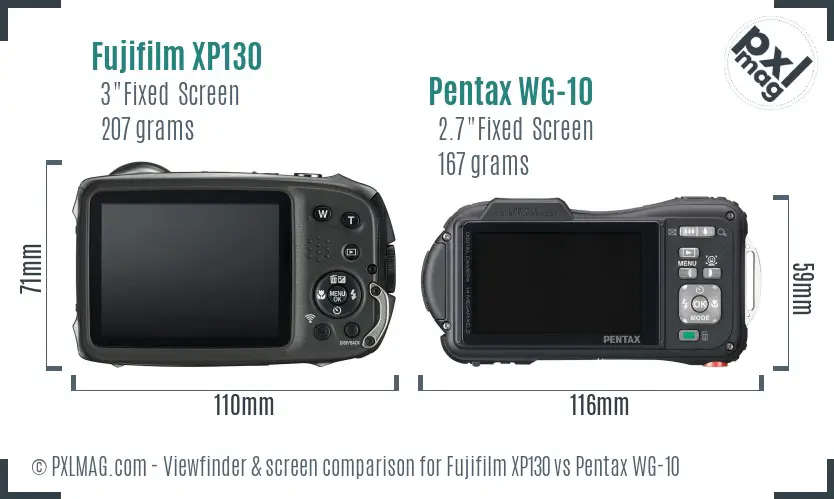 Fujifilm XP130 vs Pentax WG-10 Screen and Viewfinder comparison