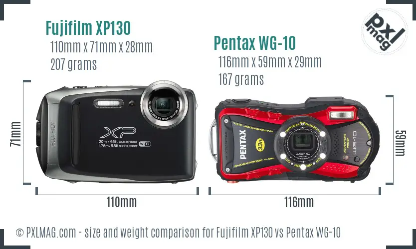 Fujifilm XP130 vs Pentax WG-10 size comparison