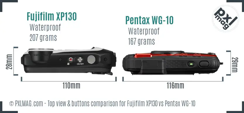 Fujifilm XP130 vs Pentax WG-10 top view buttons comparison