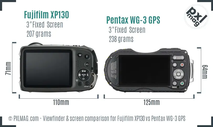 Fujifilm XP130 vs Pentax WG-3 GPS Screen and Viewfinder comparison