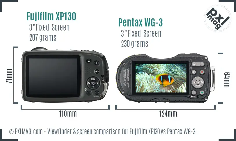 Fujifilm XP130 vs Pentax WG-3 Screen and Viewfinder comparison