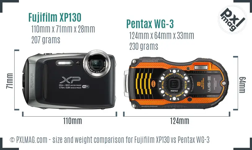 Fujifilm XP130 vs Pentax WG-3 size comparison