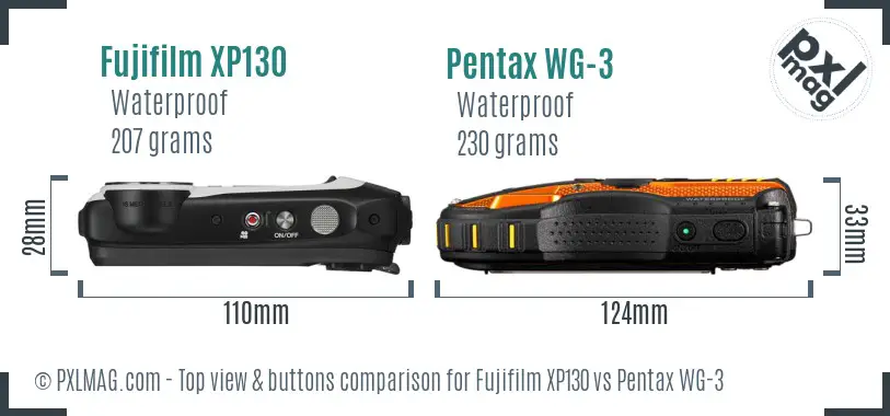 Fujifilm XP130 vs Pentax WG-3 top view buttons comparison