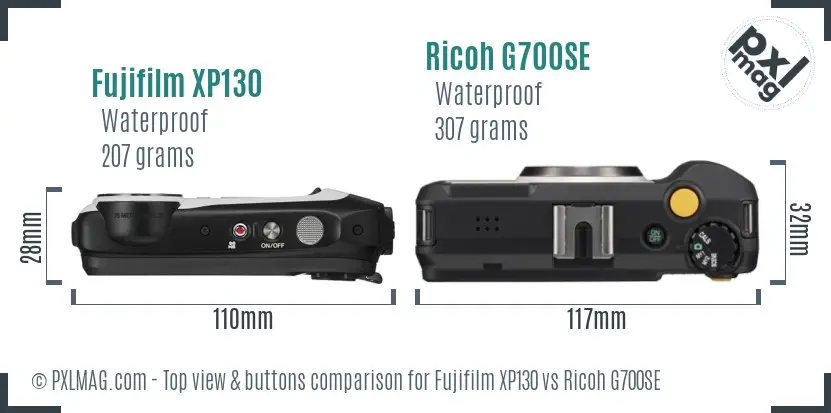 Fujifilm XP130 vs Ricoh G700SE top view buttons comparison