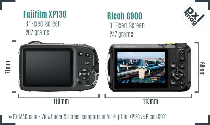 Fujifilm XP130 vs Ricoh G900 Screen and Viewfinder comparison