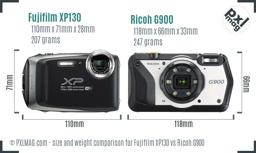 Fujifilm XP130 vs Ricoh G900 size comparison