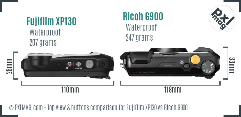 Fujifilm XP130 vs Ricoh G900 top view buttons comparison