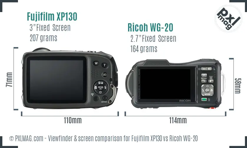 Fujifilm XP130 vs Ricoh WG-20 Screen and Viewfinder comparison