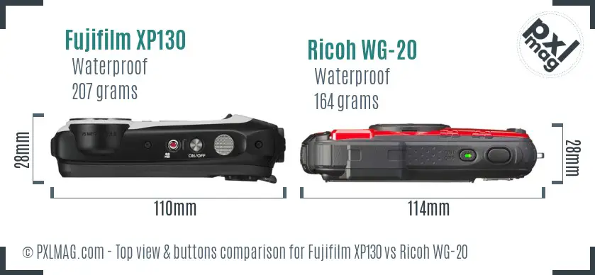 Fujifilm XP130 vs Ricoh WG-20 top view buttons comparison