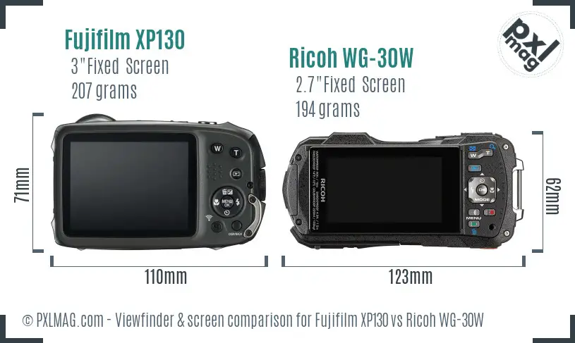 Fujifilm XP130 vs Ricoh WG-30W Screen and Viewfinder comparison