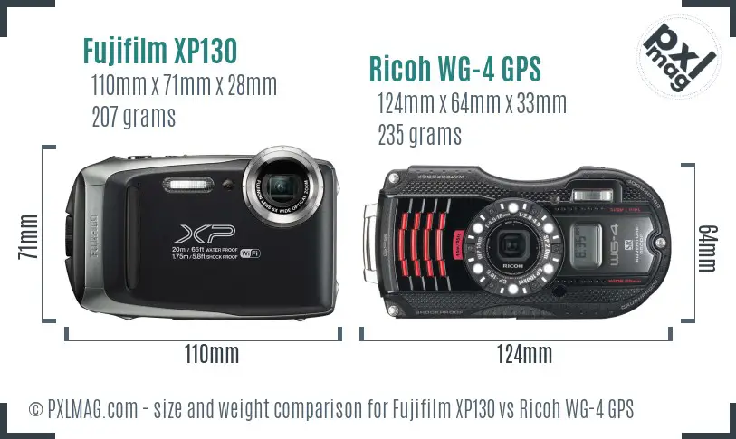Fujifilm XP130 vs Ricoh WG-4 GPS size comparison