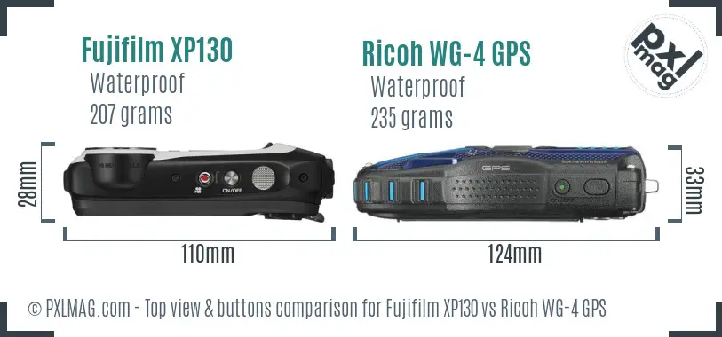 Fujifilm XP130 vs Ricoh WG-4 GPS top view buttons comparison