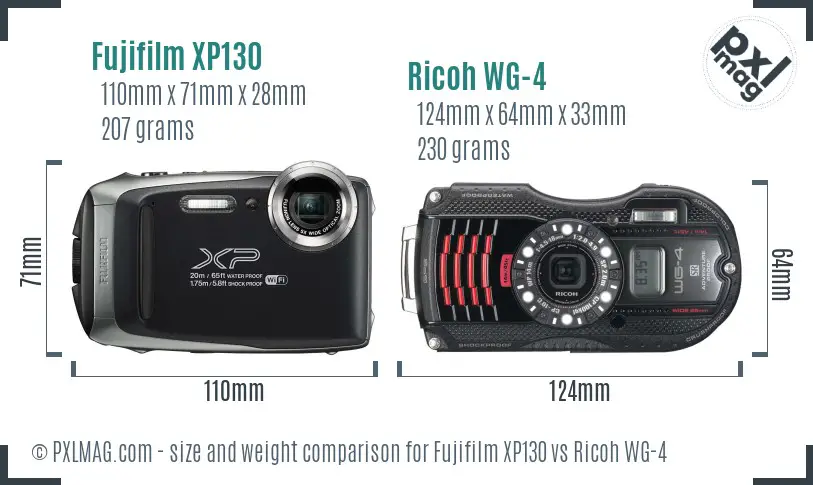 Fujifilm XP130 vs Ricoh WG-4 size comparison