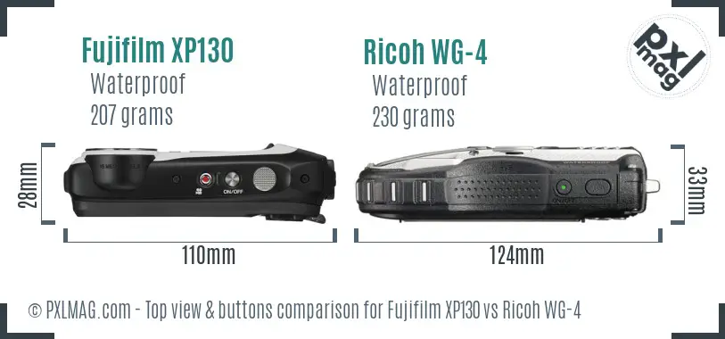 Fujifilm XP130 vs Ricoh WG-4 top view buttons comparison