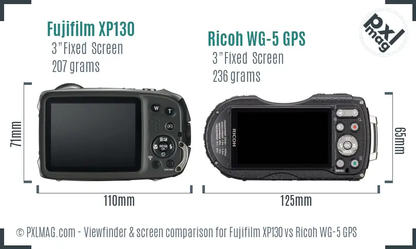 Fujifilm XP130 vs Ricoh WG-5 GPS Screen and Viewfinder comparison