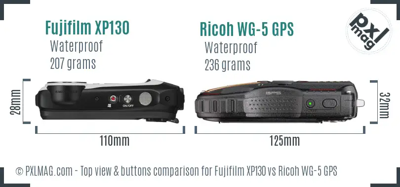 Fujifilm XP130 vs Ricoh WG-5 GPS top view buttons comparison