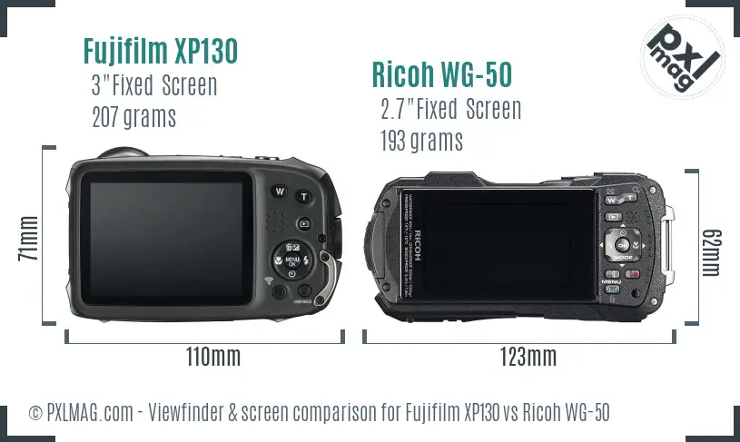 Fujifilm XP130 vs Ricoh WG-50 Screen and Viewfinder comparison
