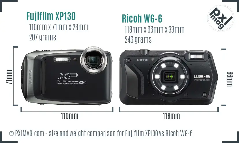 Fujifilm XP130 vs Ricoh WG-6 size comparison