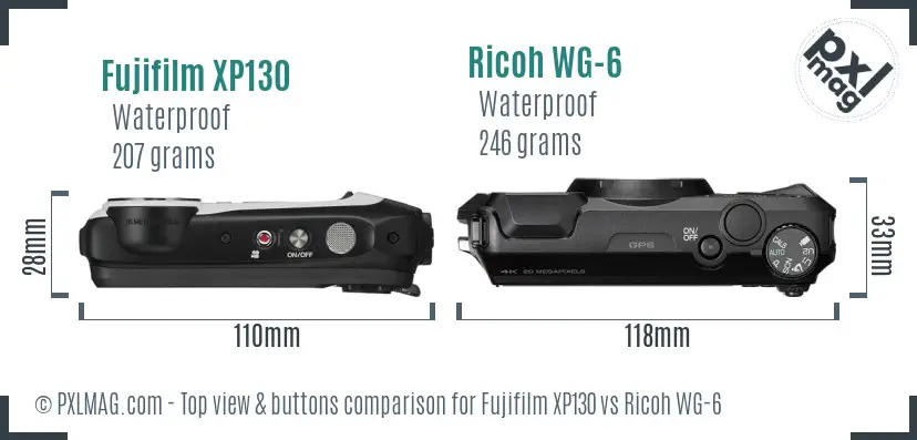 Fujifilm XP130 vs Ricoh WG-6 top view buttons comparison