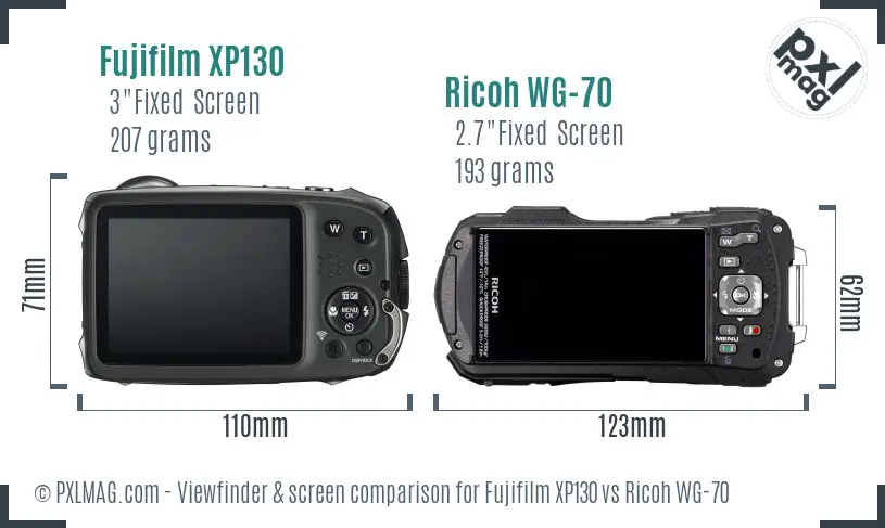 Fujifilm XP130 vs Ricoh WG-70 Screen and Viewfinder comparison