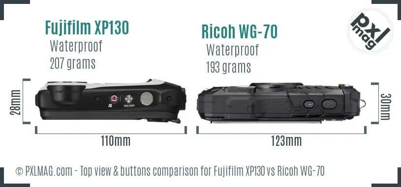 Fujifilm XP130 vs Ricoh WG-70 top view buttons comparison