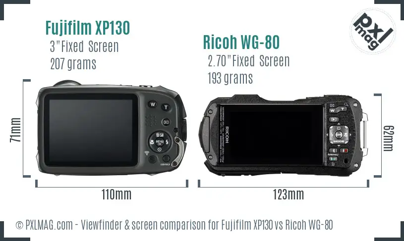 Fujifilm XP130 vs Ricoh WG-80 Screen and Viewfinder comparison