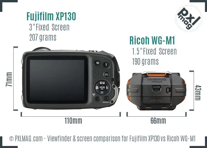 Fujifilm XP130 vs Ricoh WG-M1 Screen and Viewfinder comparison